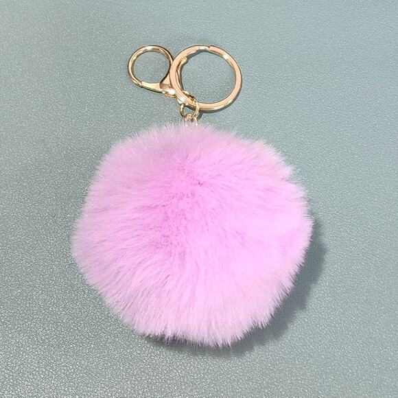 Fluffy Faux Fur Pom Pom Handbag Charm Keychain - Picture 3 of 7